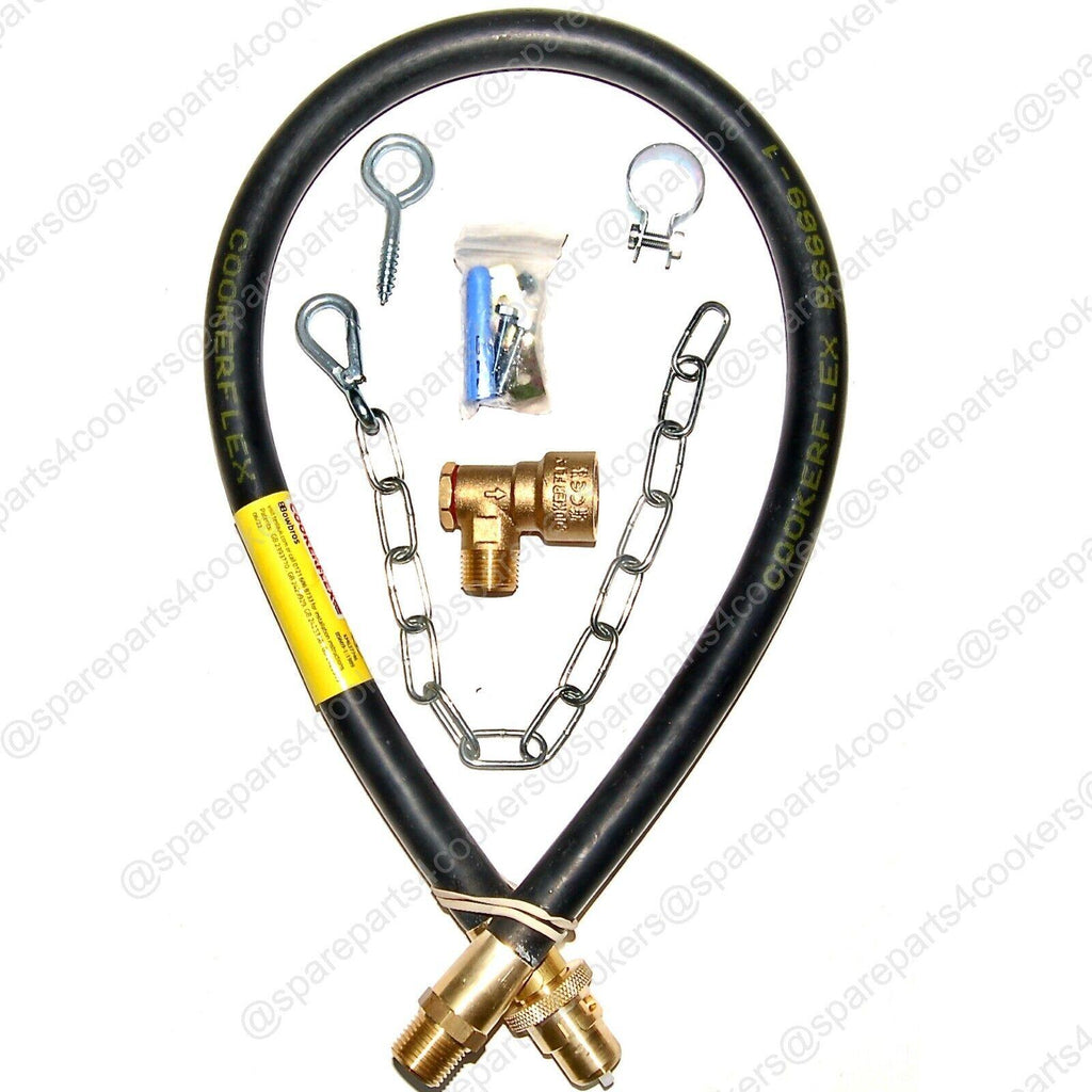 GAS COOKER HOSE 3FT x 1/2" Bayonet NG - BS669-1 + BAYONET + CHAIN - spareparts4cookers.com