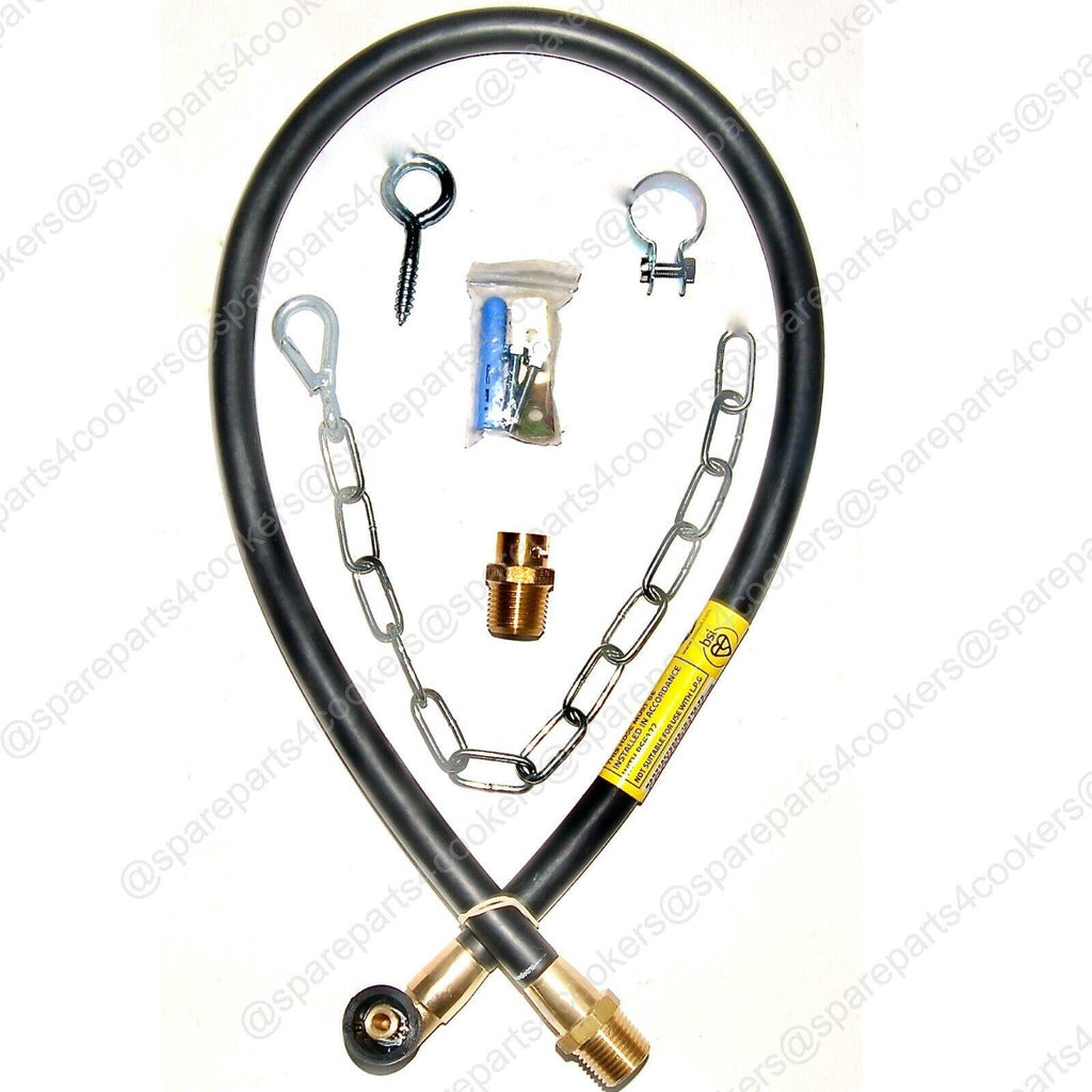 GAS COOKER HOSE 3FT x 3/8" Micropoint NG - BS669-1 + BAYONET + CHAIN - spareparts4cookers.com